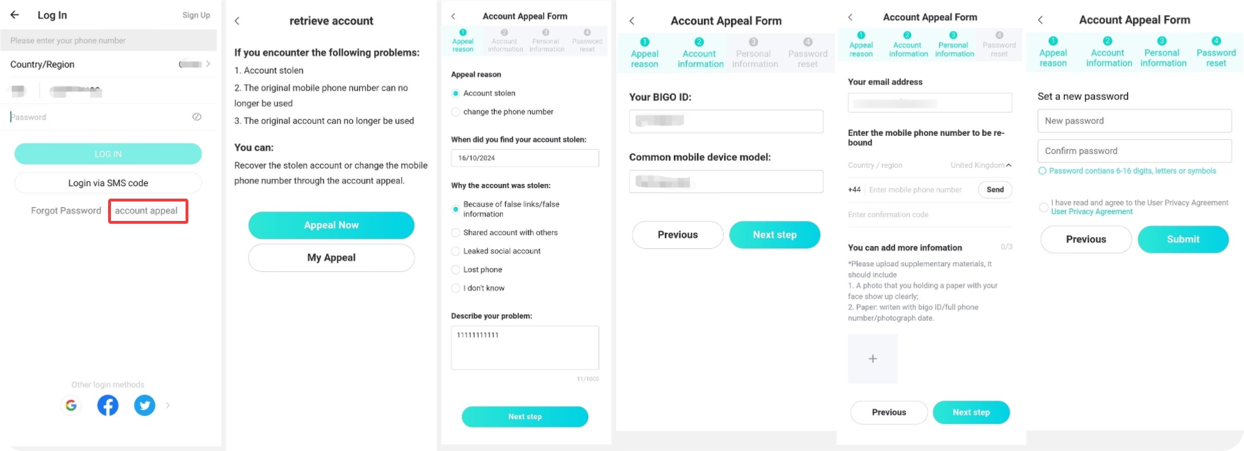 BIGO LIVE 帐号申诉入口画面 BIGO LIVE 帐号申诉入口画面